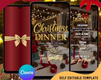 Christmas Dinner Video Invitation, Elegant Holiday Party Evite : Instant Download
