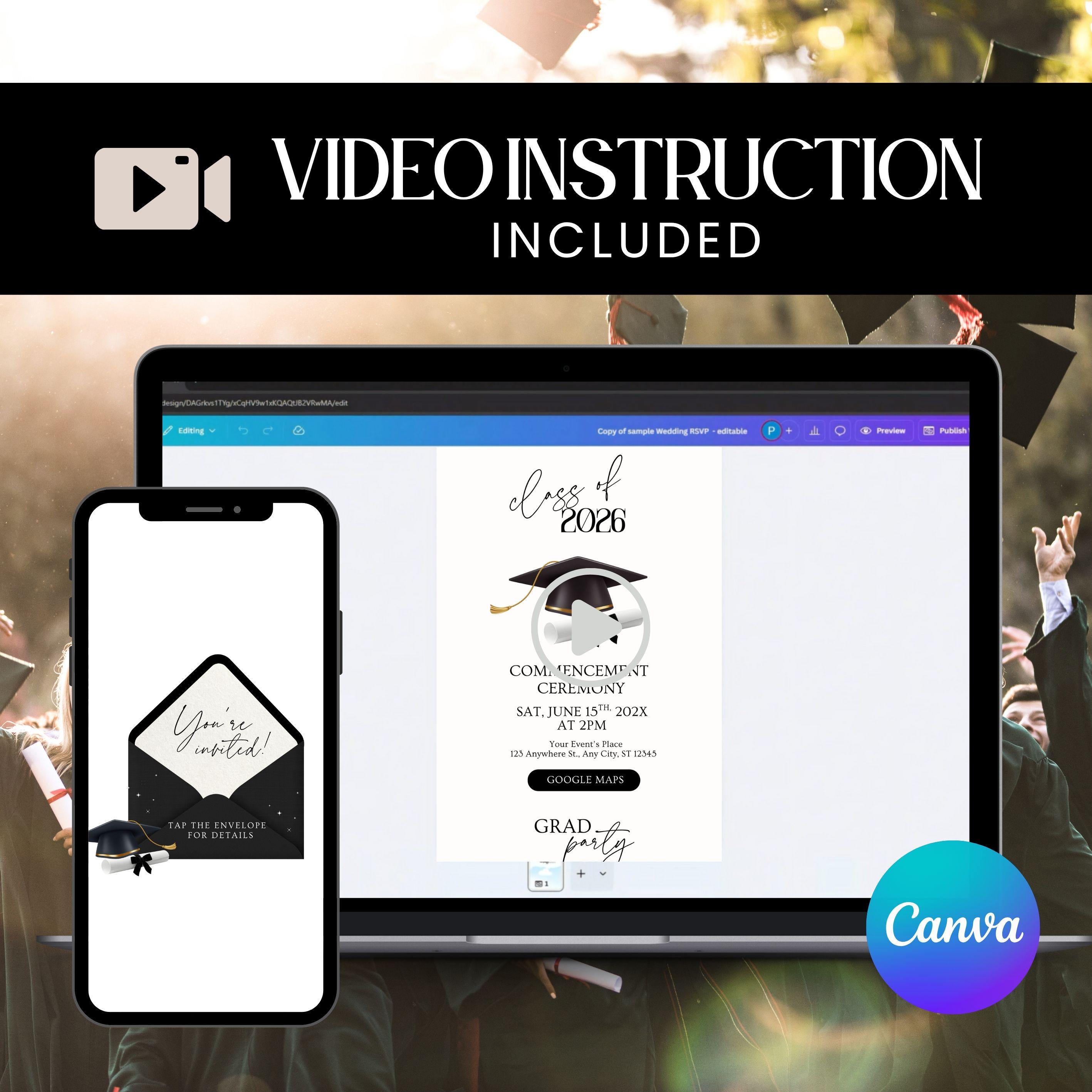 Minimalist Graduation Web Invitation, Trackable RSVP, Editable College ...