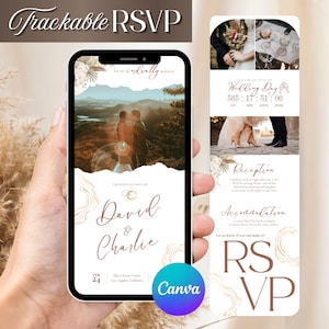 Wedding Website Invitation Template, Trackable RSVP Online Registry Form Invites, Elegant Digital Wedding with Embedded RSVP Invitation