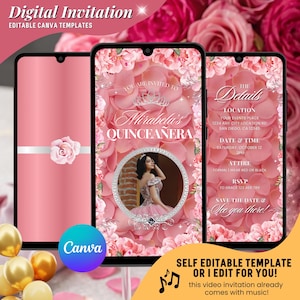 Quinceañera Video Invitation, Blush Pink Sweet 16 Animated Invitation, Mis Quince Anos Birthday Digital Invite, Elegant Birthday Invites