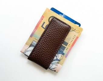 Leather money clip with magnetic clasp