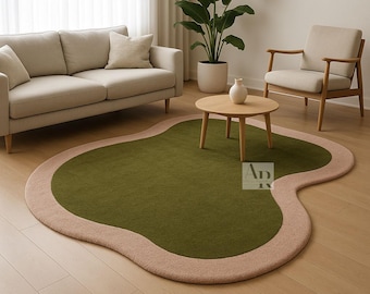 Hand-Tufted NZ Wool Rug: Ivory and Sage Irregular Area Rug