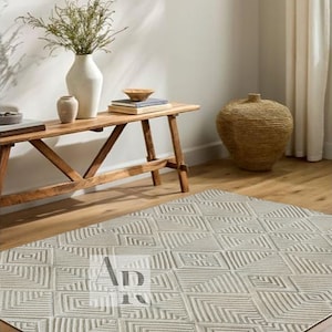 Handgetuft modern tapijt ivoor, Nieuw-Zeelandse wol voor woonkamer slaapkamer keuken kinderkamer hal kantoor 5 x 8 6 x 9 8 x 10 9 x 12 10 x 14