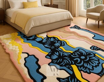 Modern Contemporary Ivory Multi Rug: Hand-Tufted NZ Wool Area Rug