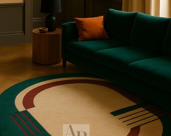 Modern Oval Tufted Wool Rug: Green Multi Area Rug, 6x9