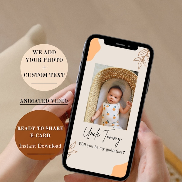 Digital godfather Proposal, Baptism Gift, Electronic Phone Proposal, Will You Be My godfather, godfather Proposal Animated Video Invite