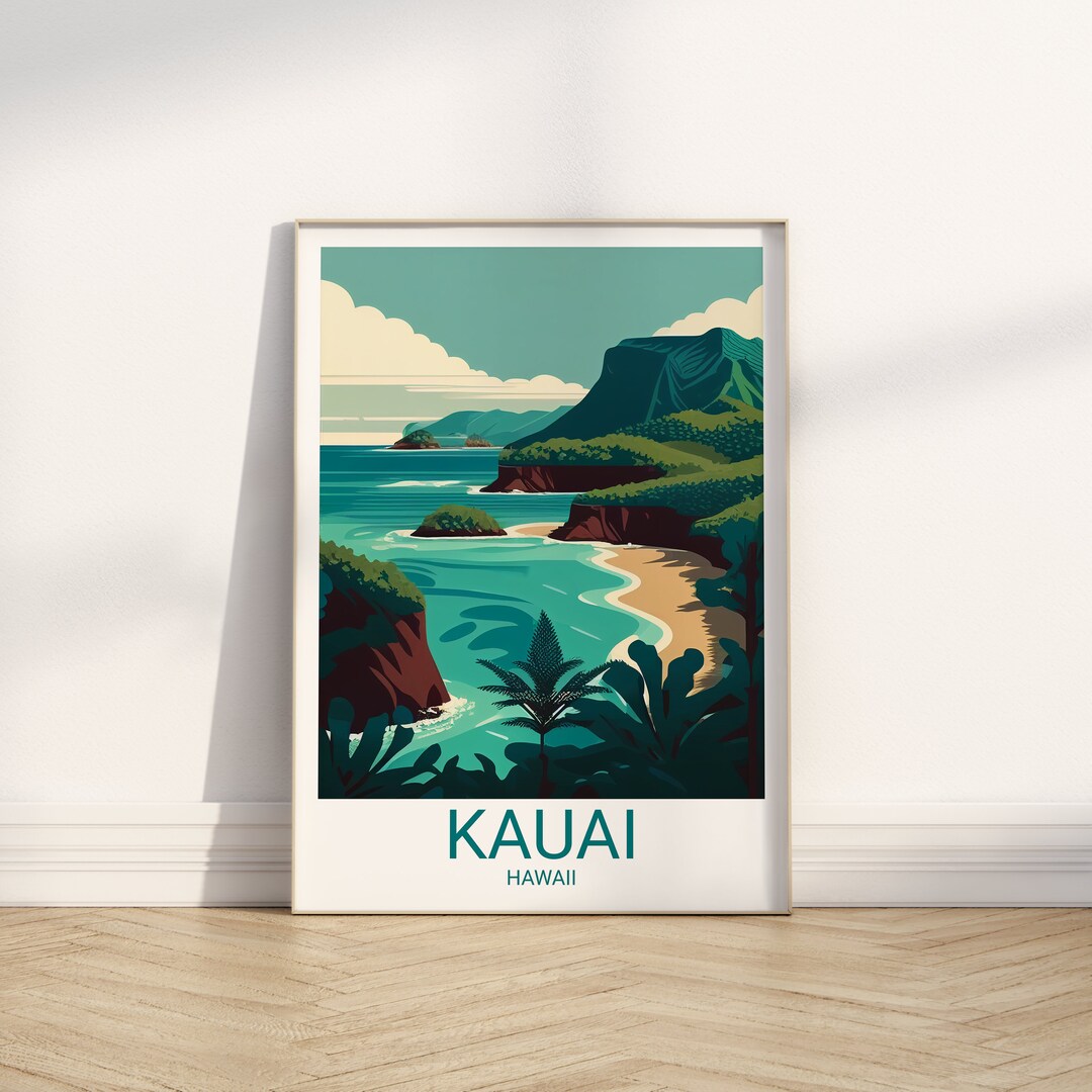Kauai Travel Print, Hawaii Art, Vintage Travel Poster, Trendy Wall Art ...