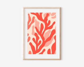 Könnte beinhalten: Abstrakter Kunstdruck mit einem Korallenriff-Design in Rosa- und Rottönen auf cremefarbenem Hintergrund.