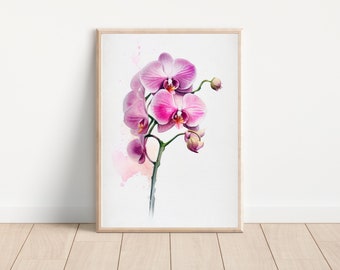Lámina de orquídeas en acuarela, arte mural floral tropical