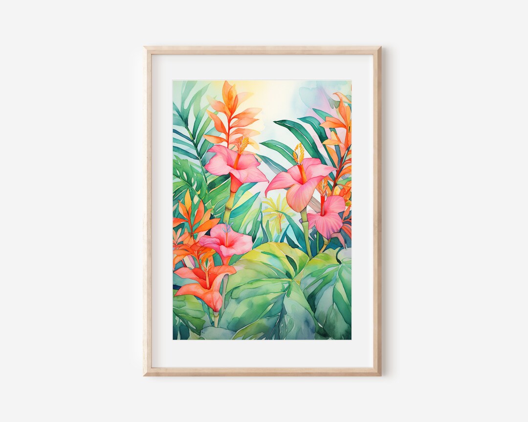 Tropical Flower Watercolor Print: Vibrant Hawaiian Floral Wall Art - Etsy