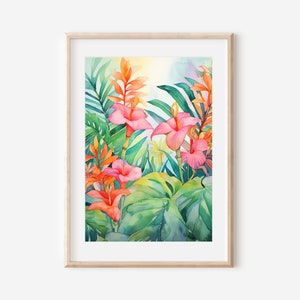 Tropical Blossoms: Vibrant Watercolor Flower Print, Exotic Floral Wall Art, Botanical Nature Decor, Colorful Hawaiian Artwork