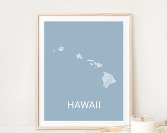 Mappa delle Hawaii da appendere al muro, stampa moderna ad acquerello.