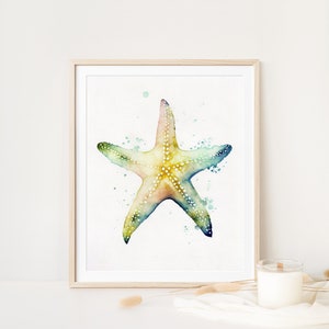 Starfish Watercolor Art, Animal Artwork, Minimalist Art, Nursery Art, Bathroom Artwork, Watercolor Animal, Coastal Artwork, Starfish Decor
