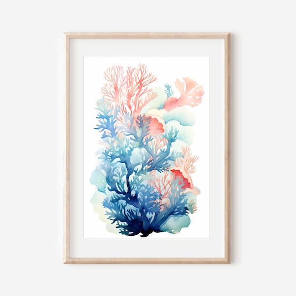 Vivid Coral Watercolor - Undersea Art, Tropical Reef Painting, Ocean Inspired Decor, Marine Life Wall Print, Coastal Home Accent