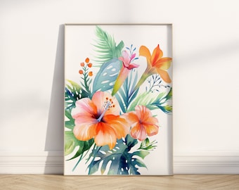 Original akvarell hawaiisk blommknyte på tjockt matt papper