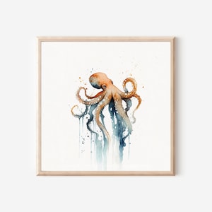 Octopus Watercolor Artwork, Animal Artwork, Minimalist Art, Nursery Art, Bathroom Artwork, Watercolor Animal, Coastal Artwork, Octopus Decor