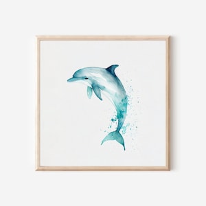 Dolphin Watercolor Artwork, Animal Artwork, Minimalist Art, Nursery Art, Bathroom Artwork, Watercolor Animal, Coastal Artwork, Dolphin Decor