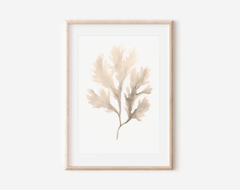 Watercolor Seaweed Print, Sea Grass Nautical Art, Calming House Decor, Beige Ecru, Neutral Color Art, Sea Moss Artwork, Hamptons Digital Art