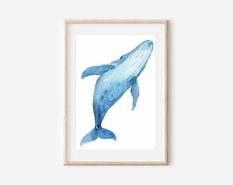 Watercolor Humpback Whale Art Print, Coastal Nursery Decor