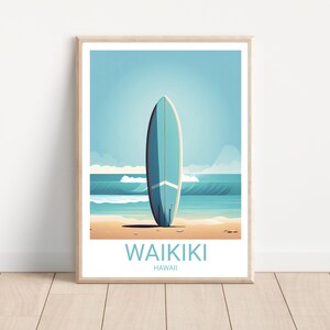 Waikiki Travel Print, Hawaii Artwork, Island Art, Hawaii Poster, Travel Poster, Minimalist Art, Surfer Art, Travel Artwork, Hawaii Print