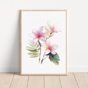 Plumeria Watercolor Artwork, Tropical Artwork, Minimalist Art, Boho Art, Hawaii Artwork, Hawaiian Watercolor, Flower Art, Island Wall Art