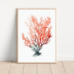 Coral Watercolor, Nautical Artwork, Island Art, Red Coral Art, Coral Wall Decor, Minimalist Art, Boho Art, Coral Artwork