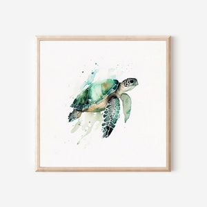 Sea Turtle Watercolor Art, Animal Artwork, Minimalist Art, Nursery Art, Bathroom Artwork, Watercolor Animal, Coastal Artwork, Turtle Decor