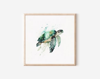 Sea Turtle Watercolor Art, Animal Artwork, Minimalist Art, Nursery Art, Bathroom Artwork, Watercolor Animal, Coastal Artwork, Turtle Decor