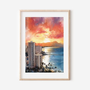 Honolulu Original Watercolor Print on Thick Matte Paper, Hawaii Gift Ideas