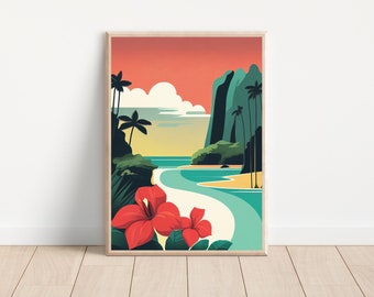 Hawaii Travel Print, Hawaii Artwork, Island Art, Hawaii Poster, Travel Poster, Minimalist Art, Boho Art, Travel Artwork, Hawaii Print