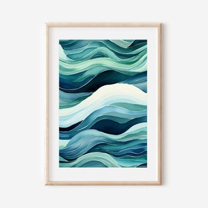 Minimalist Blue Watercolor Wave Painting | Coastal Art Decor | Ocean Abstract Wall Art | Sea Landscape Print
