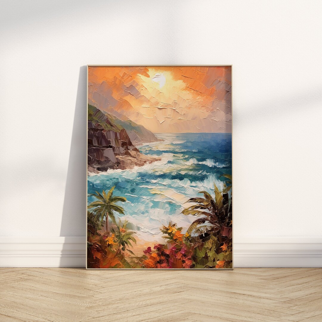 Beach Sunset Oil Painting on Thick Matte Paper Original Etsy