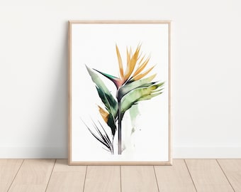 Bird of Paradise Watercolor Print, Tropical Wall Art