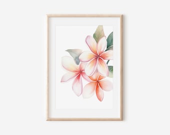 Vacker hawaiisk plumeria originalkonst på tjockt matt papper, presentidéer till Hawaii, tropiska blommålningar, kustnära heminredning