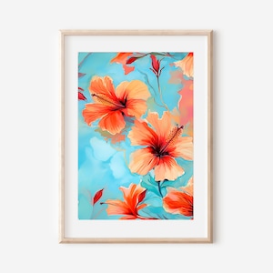 Vibrant Hibiscus Painting - Colorful Flower Art, Tropical Blossom Decor, Botanical Wall Print, Exotic Floral Canvas, Nature Inspired Gift