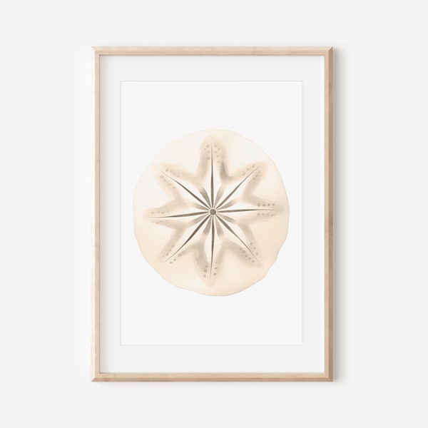 Watercolor Sand Dollar Print, Sea Life Wall Decor, Nautical Art, Ocean Theme Art, Beach House Painting, Beige Ecru Art, Neutral Color Prints