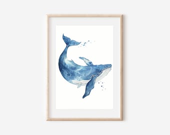 Humpback Whale Watercolor Art Print, Coastal Decor
