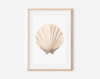 Watercolor Seashell Art Print, Beige Neutral Nautical Wall Decor