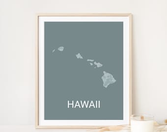 Stampa artistica della mappa delle Hawaii, arredamento moderno per l'isola.