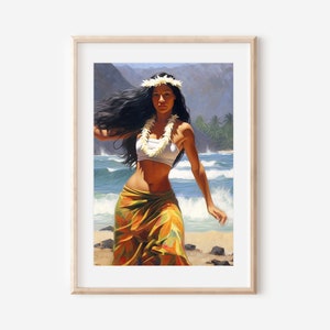 Original Hula Dancer Painting, Hawaiian Artwork on High-Quality Thick Matte Paper