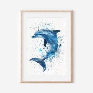 Dolphin Watercolor Print, Animal Artwork, Minimalist Art, Nursery Art, Bathroom Artwork, Watercolor Animal, Coastal Artwork, Dolphin Decor