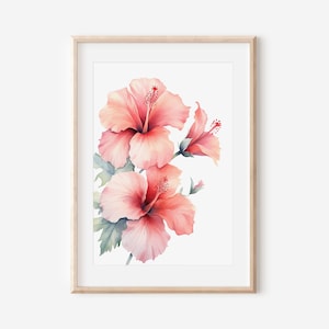 Original Hibiscus Watercolor Art Print on Thick Matte Paper, Tropical Flower Painting, Flower Gift Ideas, Hawaiian Hibiscus Wall Decorations