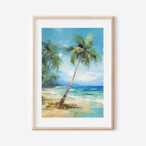 Beach Oil Painting on Thick Matte Paper, Original Island Artwork, Palm Tree Art, Coastal Decor, Tropical Artwork