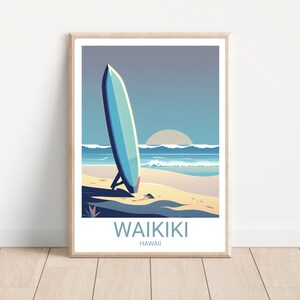 Waikiki Travel Print, Hawaii Artwork, Island Art, Hawaii Poster, Travel Poster, Minimalist Art, Surfer Art, Travel Artwork, Hawaii Print
