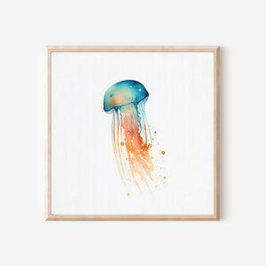 Jellyfish Watercolor Artwork, Animal Artwork, Minimalist Art, Nursery Art, Bathroom Prints, Watercolor Art, Coastal Artwork, Jellyfish Decor