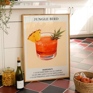 Jungle Bird Cocktail Art Print / Cartel de ron Campari de moda / Wall Art Wedding Party Signature Drink Sign / Bar Cart Decor / Minimalista