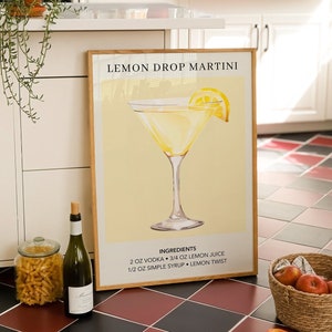 Lemon Drop Martini Kunstdruck | Trendiges Wodka Cocktail Poster | Hochzeit Signature Drink Zeichen | Barwagen Dekor | Elegante Wandkunst