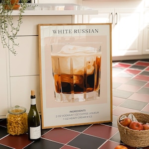 Weißer russischer Cocktail Kunstdruck | Trendiges Espresso Cocktail Poster | Hochzeit Signature Drink Zeichen | Barwagen Dekor | Elegant