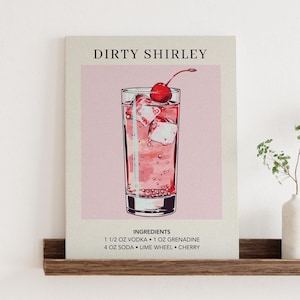 Dirty Shirley Framed Canvas Print | Dorm Bar Cart Decor Cocktail Wall Art | Stretched Canvas Trendy Demure Gift for Her | Original Artwork