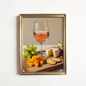 Rosé Girl Dinner Print | Uroczy, dziwaczny, kapryśny | Dekoracja baru Wine Art | Elegancki prezent w postaci obrazu olejnego | Modna ściana kuchenna